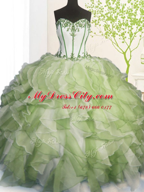 Sleeveless Beading and Ruffles Lace Up 15th Birthday Dress