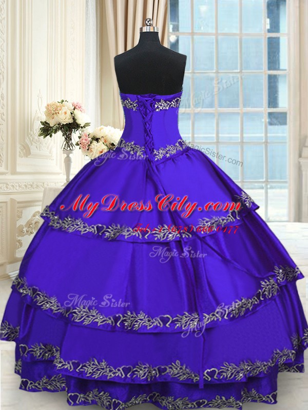 Sweetheart Sleeveless Taffeta Quinceanera Gowns Beading and Appliques and Ruffled Layers Lace Up