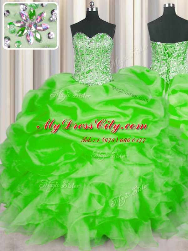 Fitting Sweetheart Lace Up Beading and Ruffles and Pick Ups 15 Quinceanera Dress Sleeveless