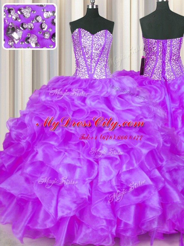 Organza Sleeveless Floor Length Sweet 16 Quinceanera Dress and Beading and Ruffles