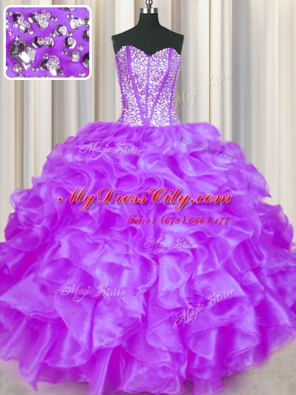 Organza Sleeveless Floor Length Sweet 16 Quinceanera Dress and Beading and Ruffles