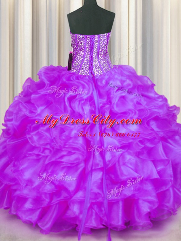 Organza Sleeveless Floor Length Sweet 16 Quinceanera Dress and Beading and Ruffles