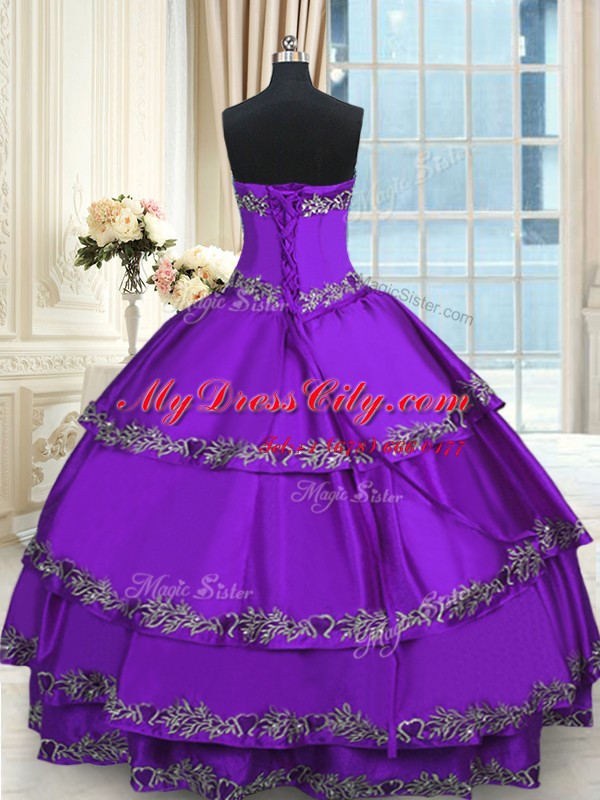 Sweetheart Sleeveless Taffeta 15 Quinceanera Dress Beading and Appliques and Ruffled Layers Lace Up