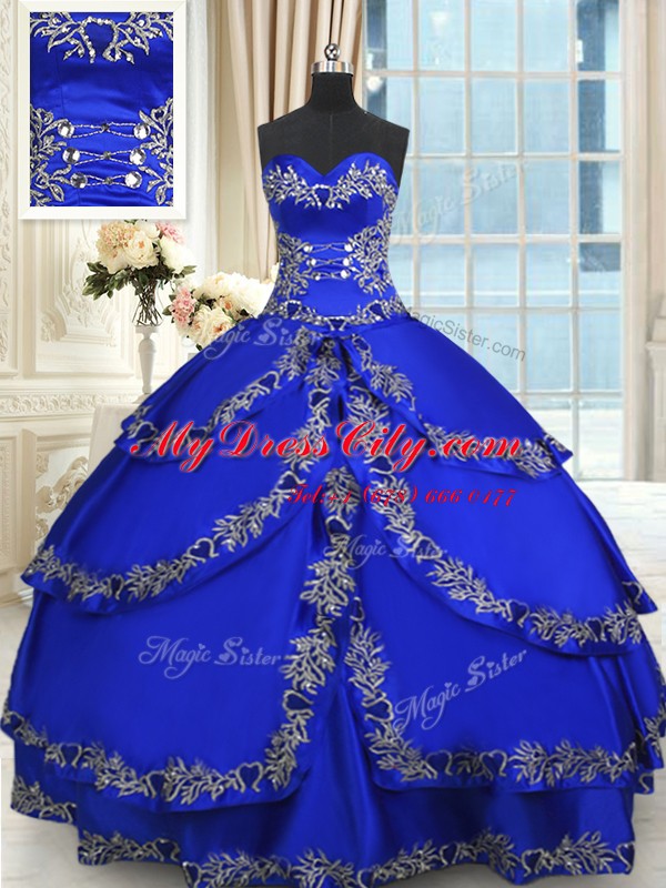 Luxury Royal Blue Sweetheart Lace Up Beading and Embroidery and Ruffled Layers Quinceanera Gowns Sleeveless