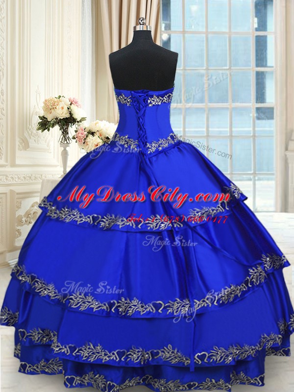 Luxury Royal Blue Sweetheart Lace Up Beading and Embroidery and Ruffled Layers Quinceanera Gowns Sleeveless