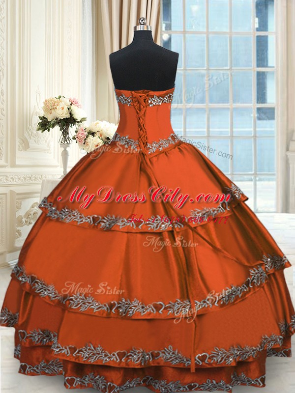 Rust Red Ball Gowns Taffeta Sweetheart Sleeveless Beading and Embroidery and Ruffled Layers Floor Length Lace Up Sweet 16 Dress