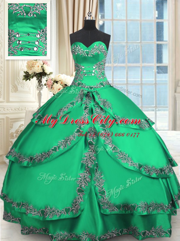 Taffeta Sleeveless Floor Length Sweet 16 Dress and Beading and Embroidery and Ruffled Layers