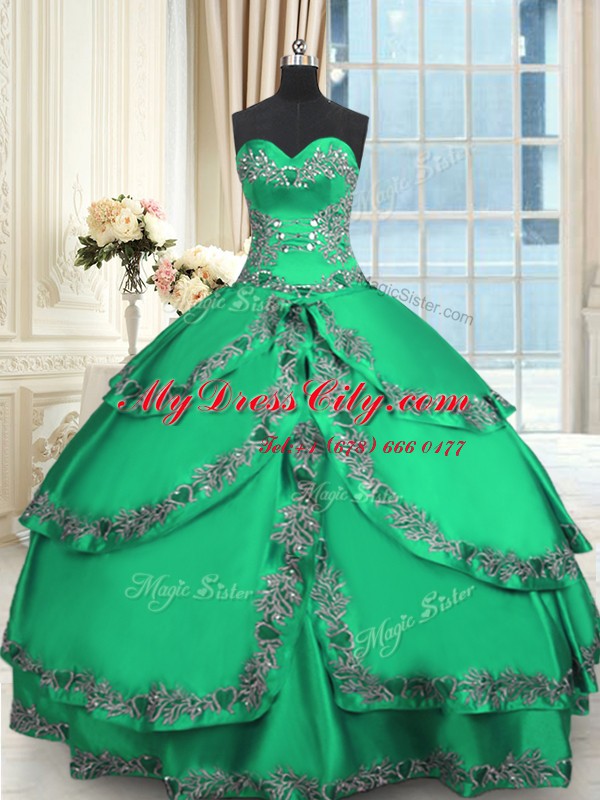 Taffeta Sleeveless Floor Length Sweet 16 Dress and Beading and Embroidery and Ruffled Layers