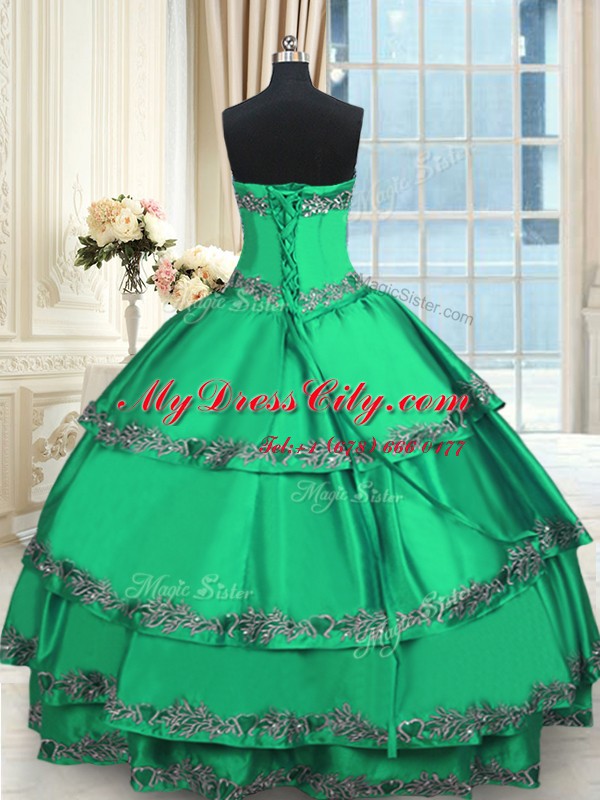 Taffeta Sleeveless Floor Length Sweet 16 Dress and Beading and Embroidery and Ruffled Layers