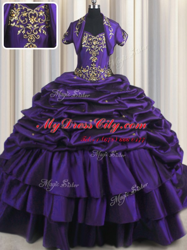 High End Pick Ups Sweetheart Sleeveless Brush Train Lace Up Quince Ball Gowns Purple Taffeta