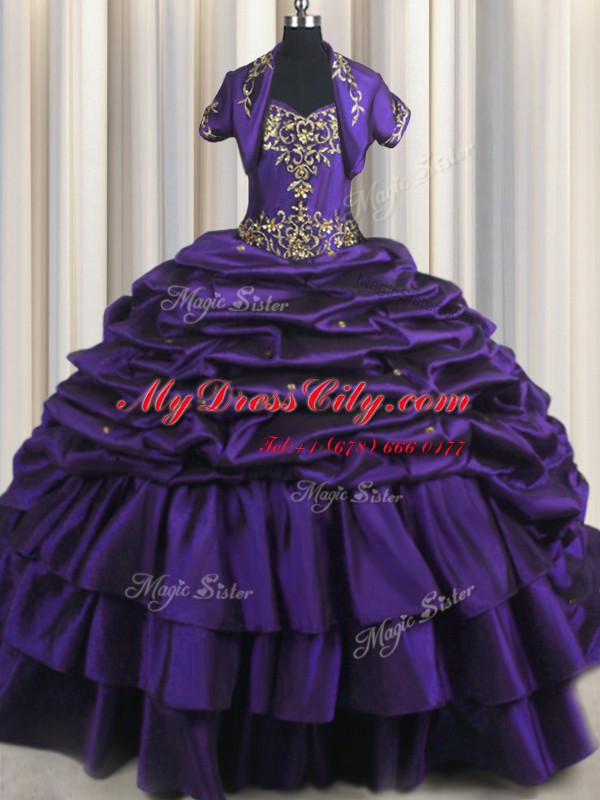 High End Pick Ups Sweetheart Sleeveless Brush Train Lace Up Quince Ball Gowns Purple Taffeta