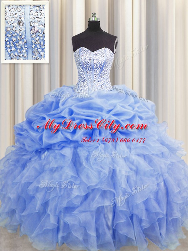 Fancy Visible Boning Sleeveless Ruffles and Pick Ups Lace Up Sweet 16 Dress