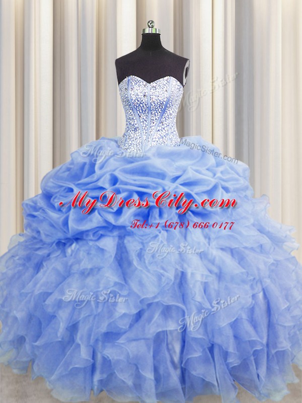 Fancy Visible Boning Sleeveless Ruffles and Pick Ups Lace Up Sweet 16 Dress