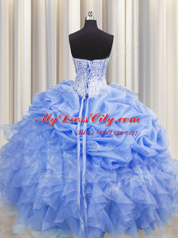 Fancy Visible Boning Sleeveless Ruffles and Pick Ups Lace Up Sweet 16 Dress