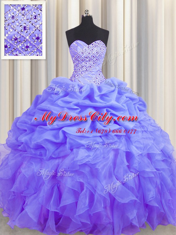 Custom Designed Sleeveless Beading and Ruffles and Pick Ups Lace Up 15 Quinceanera Dress