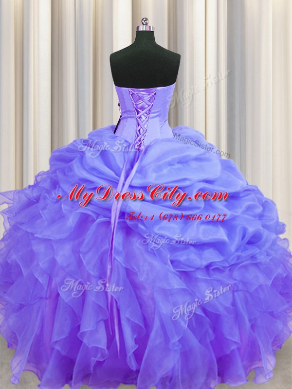 Custom Designed Sleeveless Beading and Ruffles and Pick Ups Lace Up 15 Quinceanera Dress