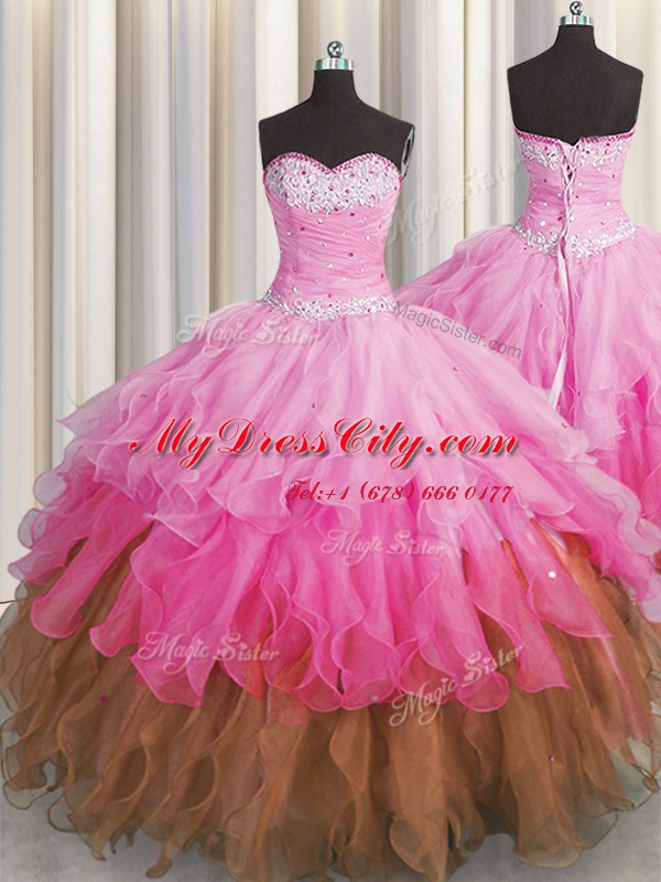 Modest Sequins Ruffled Floor Length Ball Gowns Sleeveless Multi-color Vestidos de Quinceanera Lace Up