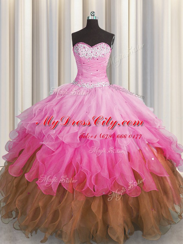 Modest Sequins Ruffled Floor Length Ball Gowns Sleeveless Multi-color Vestidos de Quinceanera Lace Up