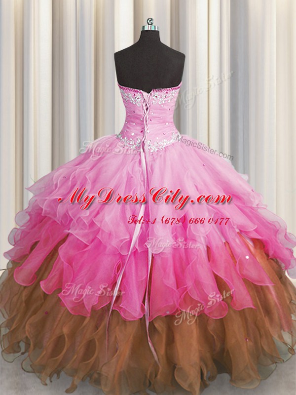 Modest Sequins Ruffled Floor Length Ball Gowns Sleeveless Multi-color Vestidos de Quinceanera Lace Up