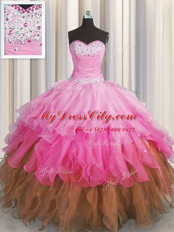 Modest Sequins Ruffled Floor Length Ball Gowns Sleeveless Multi-color Vestidos de Quinceanera Lace Up