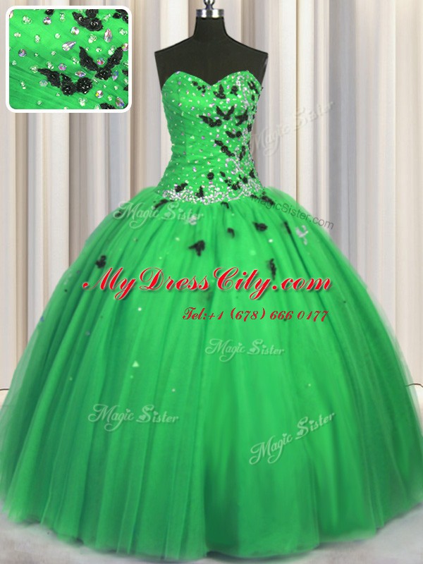 Tulle Sleeveless Floor Length Sweet 16 Dress and Beading and Appliques