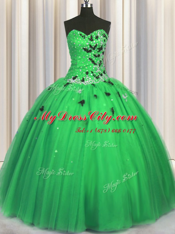 Tulle Sleeveless Floor Length Sweet 16 Dress and Beading and Appliques