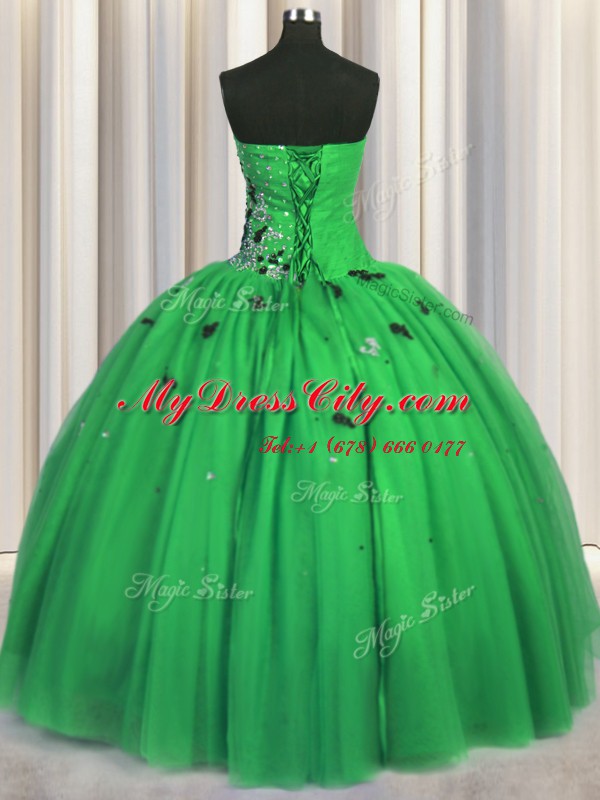 Tulle Sleeveless Floor Length Sweet 16 Dress and Beading and Appliques