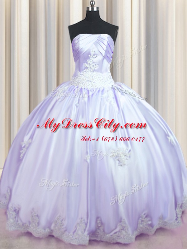 Lavender Quinceanera Gowns Military Ball and Sweet 16 and Quinceanera and For with Beading and Appliques Strapless Sleeveless Lace Up