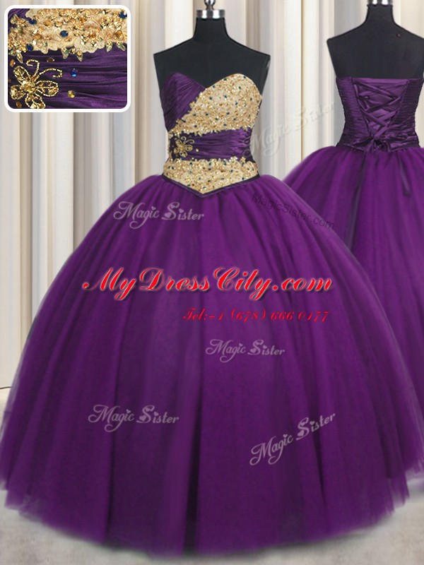 Floor Length Ball Gowns Sleeveless Purple 15th Birthday Dress Lace Up