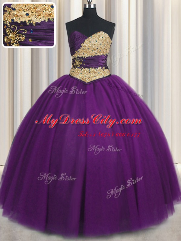 Floor Length Ball Gowns Sleeveless Purple 15th Birthday Dress Lace Up