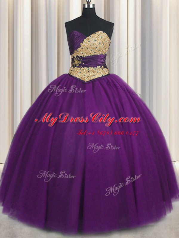 Floor Length Ball Gowns Sleeveless Purple 15th Birthday Dress Lace Up