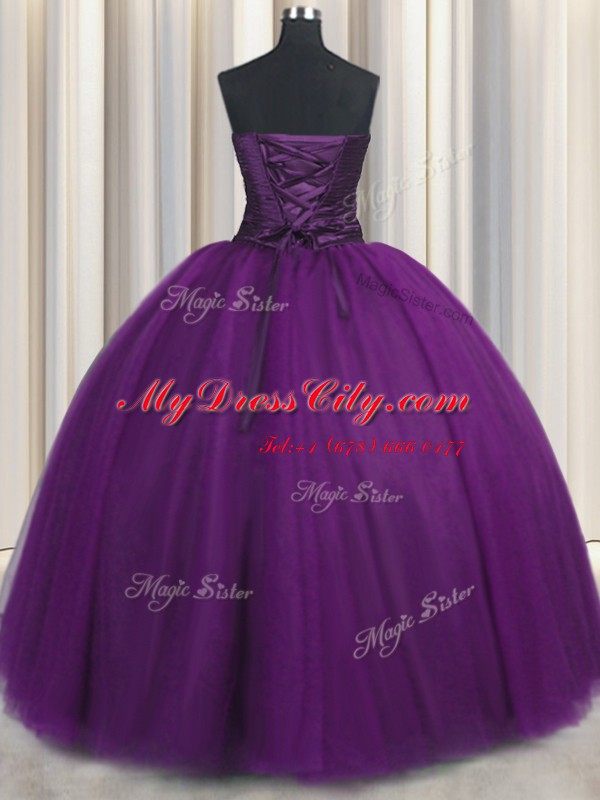 Floor Length Ball Gowns Sleeveless Purple 15th Birthday Dress Lace Up