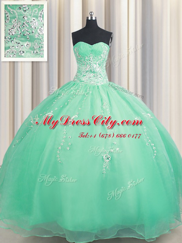 Unique Zipper Up Apple Green Zipper Quinceanera Gowns Beading and Appliques Sleeveless Floor Length