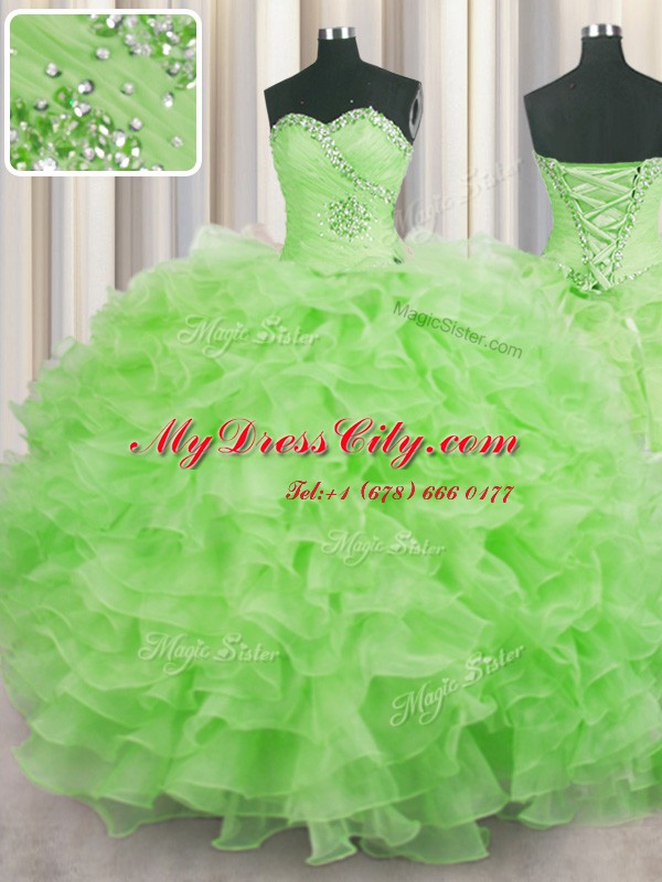 Latest Organza Sleeveless Floor Length 15 Quinceanera Dress and Beading and Ruffles