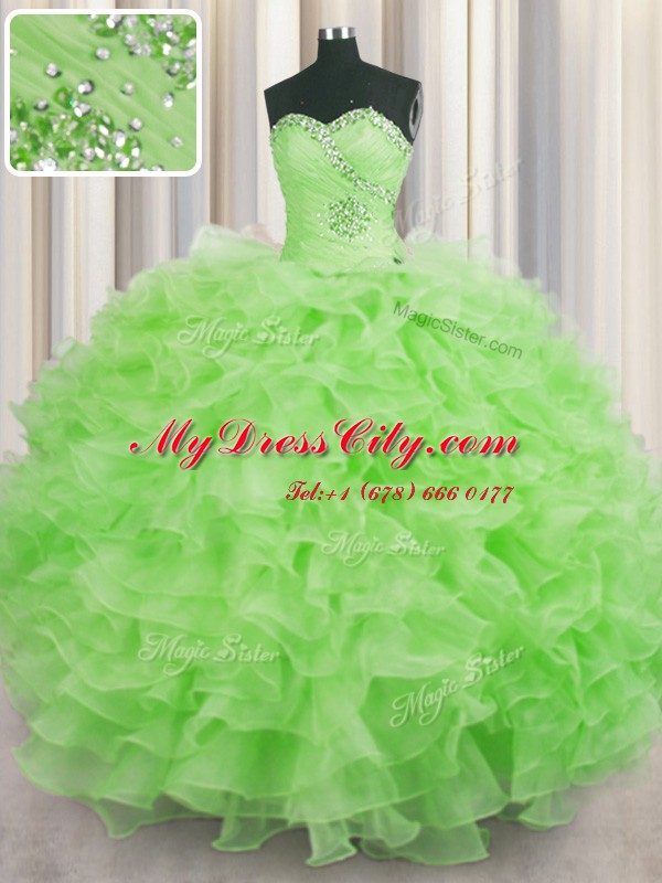 Latest Organza Sleeveless Floor Length 15 Quinceanera Dress and Beading and Ruffles