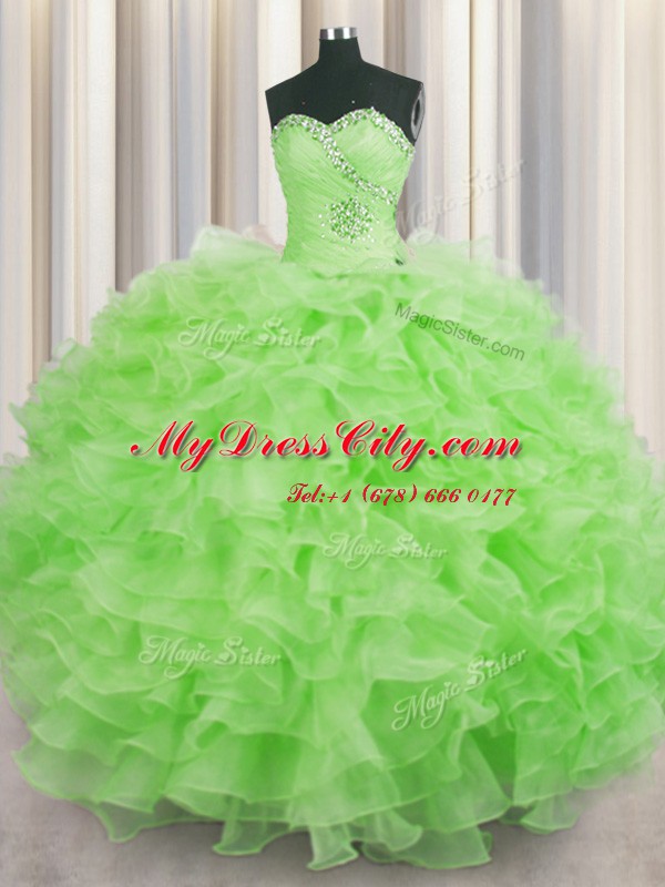 Latest Organza Sleeveless Floor Length 15 Quinceanera Dress and Beading and Ruffles