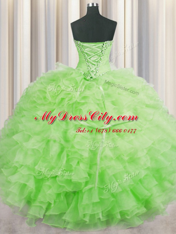 Latest Organza Sleeveless Floor Length 15 Quinceanera Dress and Beading and Ruffles