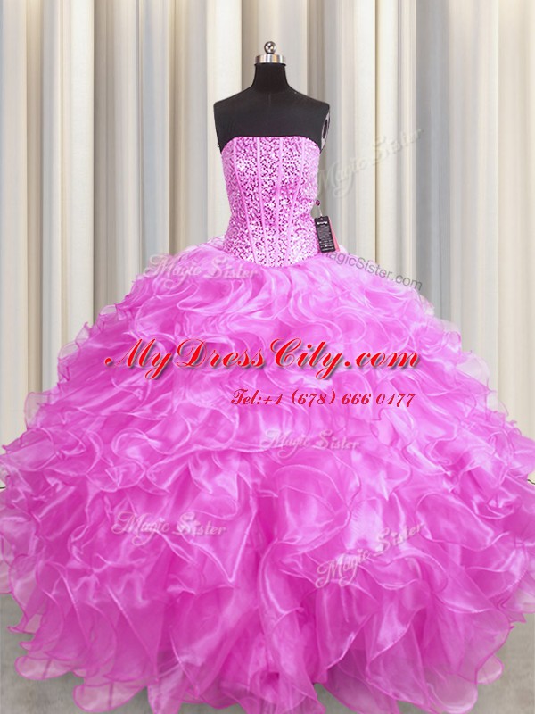 Cute Visible Boning Organza Sleeveless Floor Length Quinceanera Gown and Beading and Ruffles