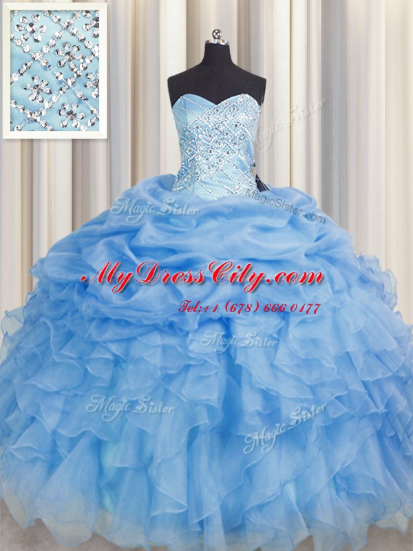 Beauteous Baby Blue Sweetheart Lace Up Beading and Ruffles Vestidos de Quinceanera Sleeveless