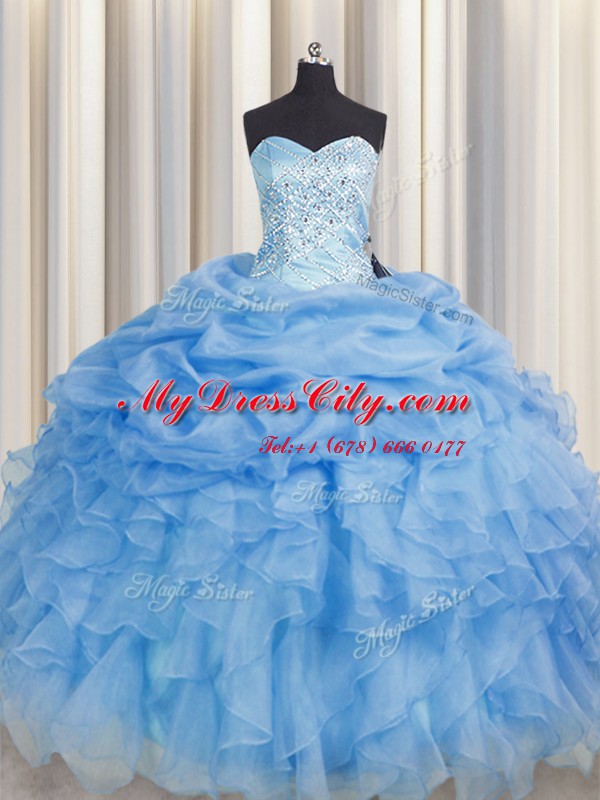 Beauteous Baby Blue Sweetheart Lace Up Beading and Ruffles Vestidos de Quinceanera Sleeveless