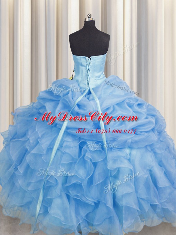 Beauteous Baby Blue Sweetheart Lace Up Beading and Ruffles Vestidos de Quinceanera Sleeveless