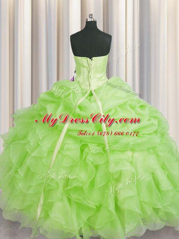 Cheap Organza Sleeveless Floor Length Quinceanera Gown and Beading and Ruffles