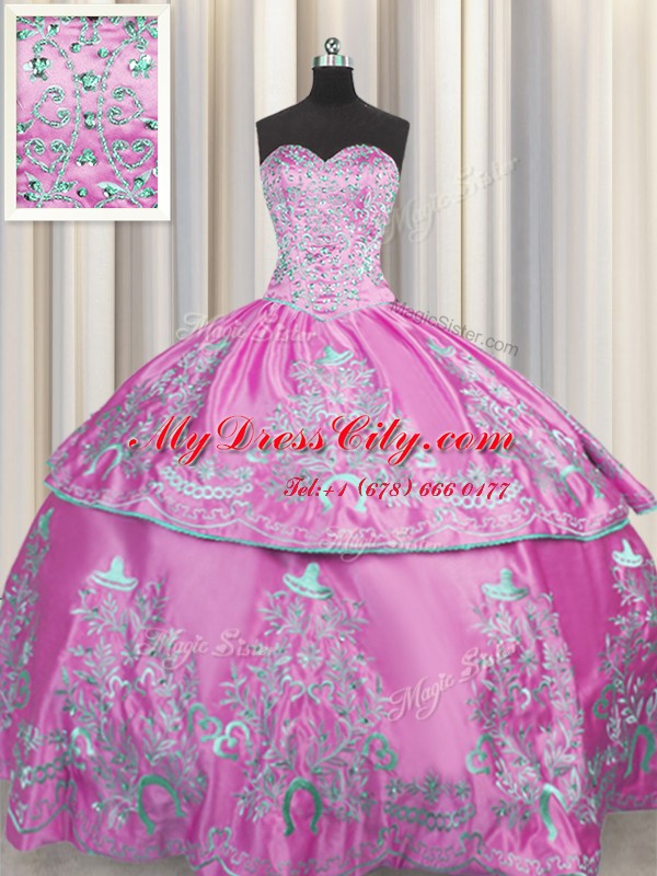 Lilac Lace Up Sweetheart Beading and Embroidery Quinceanera Dresses Chiffon Sleeveless