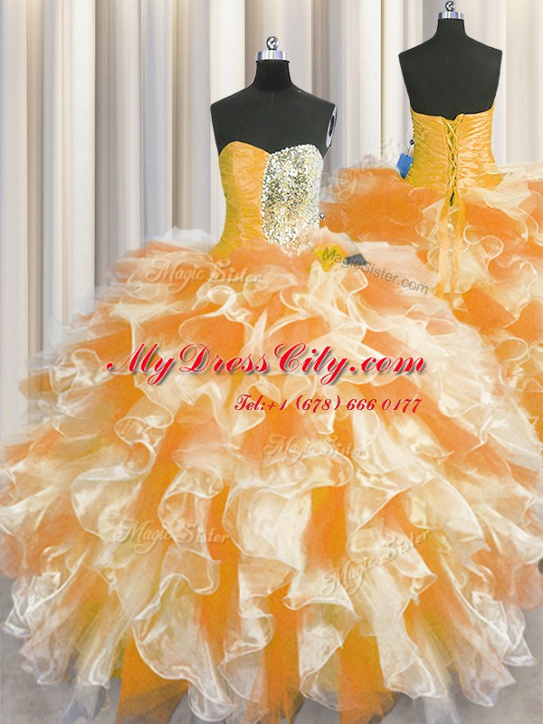 Luxury Multi-color Sleeveless Organza Lace Up 15 Quinceanera Dress for Military Ball and Sweet 16 and Quinceanera