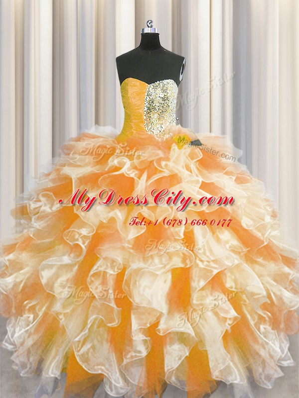 Luxury Multi-color Sleeveless Organza Lace Up 15 Quinceanera Dress for Military Ball and Sweet 16 and Quinceanera