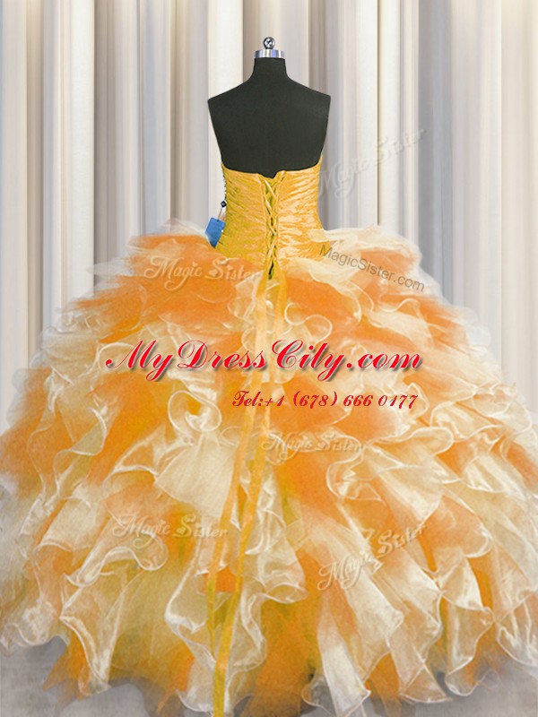 Luxury Multi-color Sleeveless Organza Lace Up 15 Quinceanera Dress for Military Ball and Sweet 16 and Quinceanera