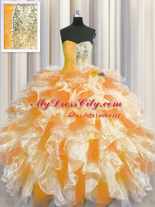 Luxury Multi-color Sleeveless Organza Lace Up 15 Quinceanera Dress for Military Ball and Sweet 16 and Quinceanera