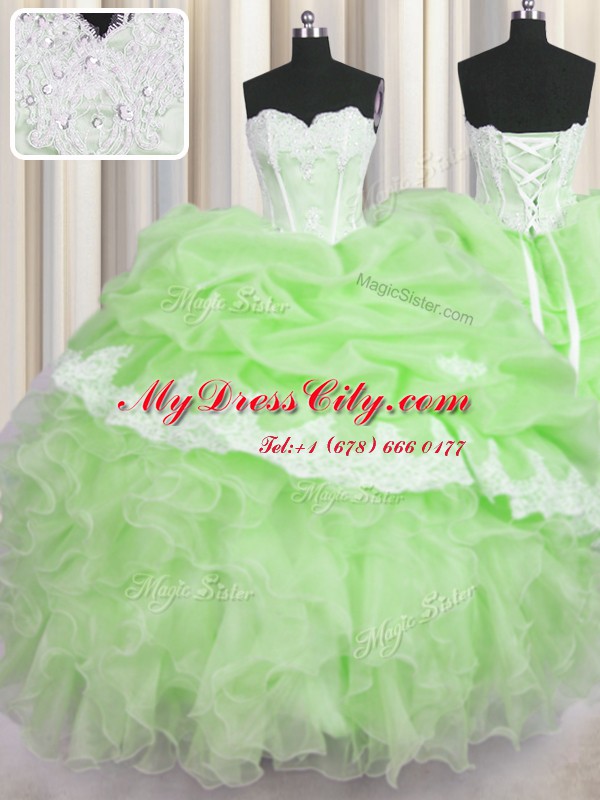 Hot Selling Sleeveless Beading and Ruffles and Pick Ups Lace Up Quinceanera Dresses