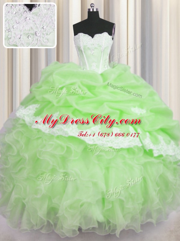 Hot Selling Sleeveless Beading and Ruffles and Pick Ups Lace Up Quinceanera Dresses