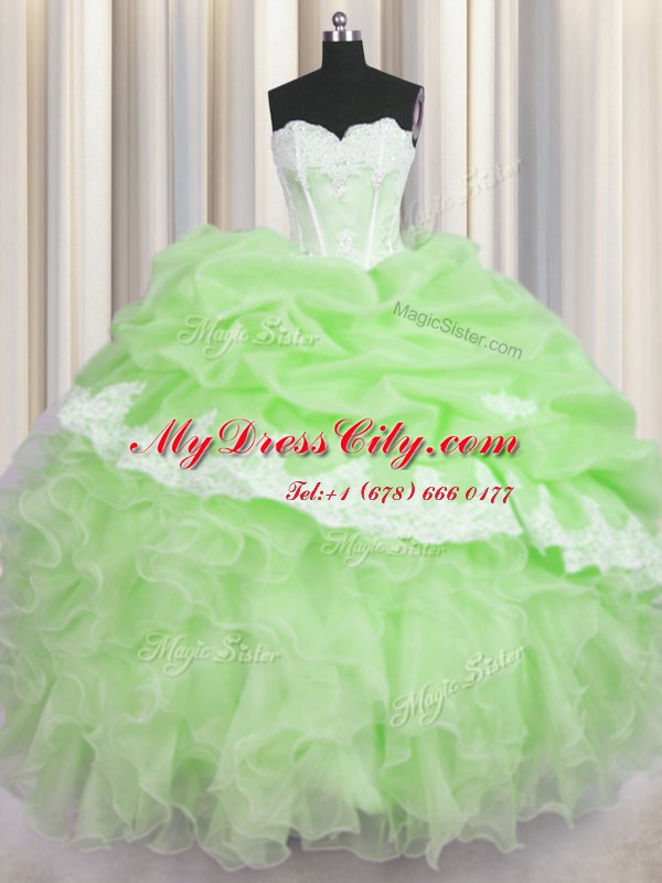 Hot Selling Sleeveless Beading and Ruffles and Pick Ups Lace Up Quinceanera Dresses